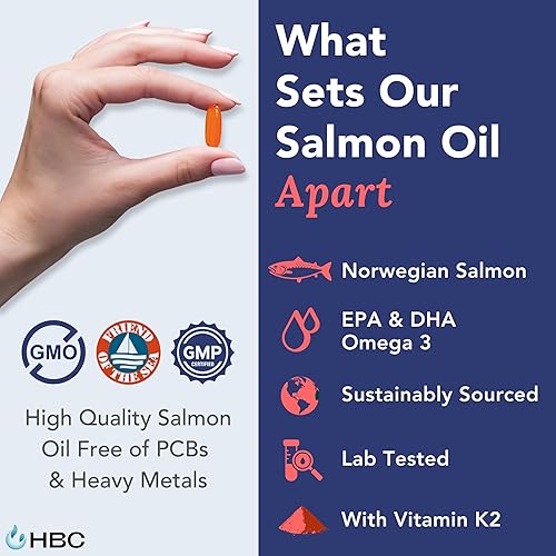 Miniatura 3 de Hofseth BioCare Suplemento de aceite de pescado de salmón con vitamina K2 - Omega 3 6 9 EPA DHA y astaxantina  90 cápsulas de aceite de salmón