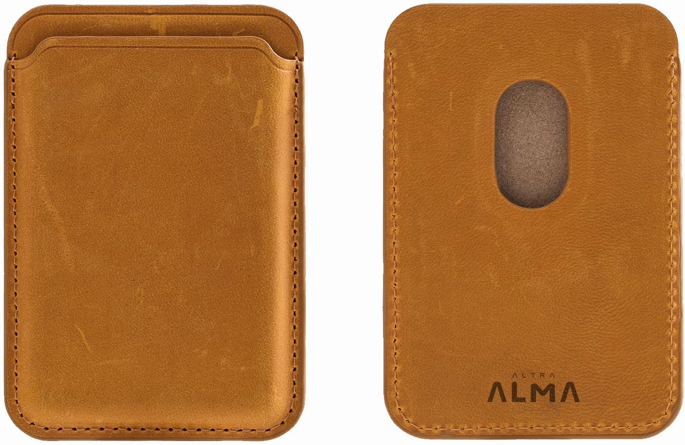 RustBend Leather for Mag-Safe Wallet, Battle-Worn Vintage Finish, Stronger Magnetic Wallet Compatible with iPhone 12/13/14/15/16/17Series, Handmade Crazy Horse Leather (Heritage Mustard)