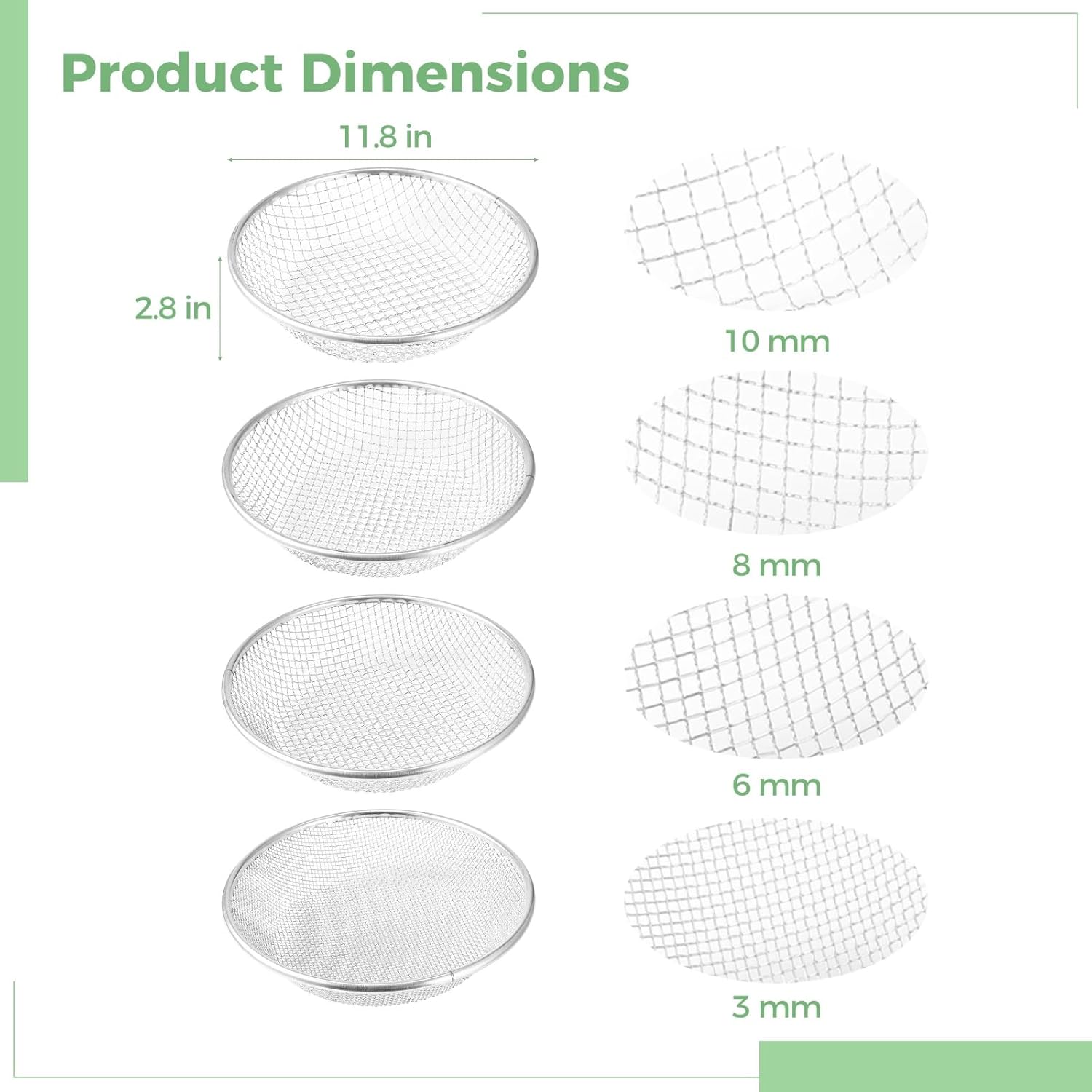 4 PCS Soil Sifter for Gardening, Metal Fine Dirt Sieve Sifter with 3 6 8 10mm Mesh Screens, 11.8 in Round Rock Sifter for 5 Gallon Bucket, Planting Garden Filtering Tool for Rocks Clumps Debris Ro