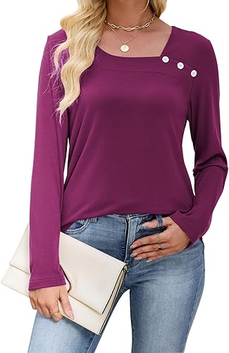Womens Long Sleeve T Shirts Asymmetrical Neck Tops Business Blouses for Women Fa