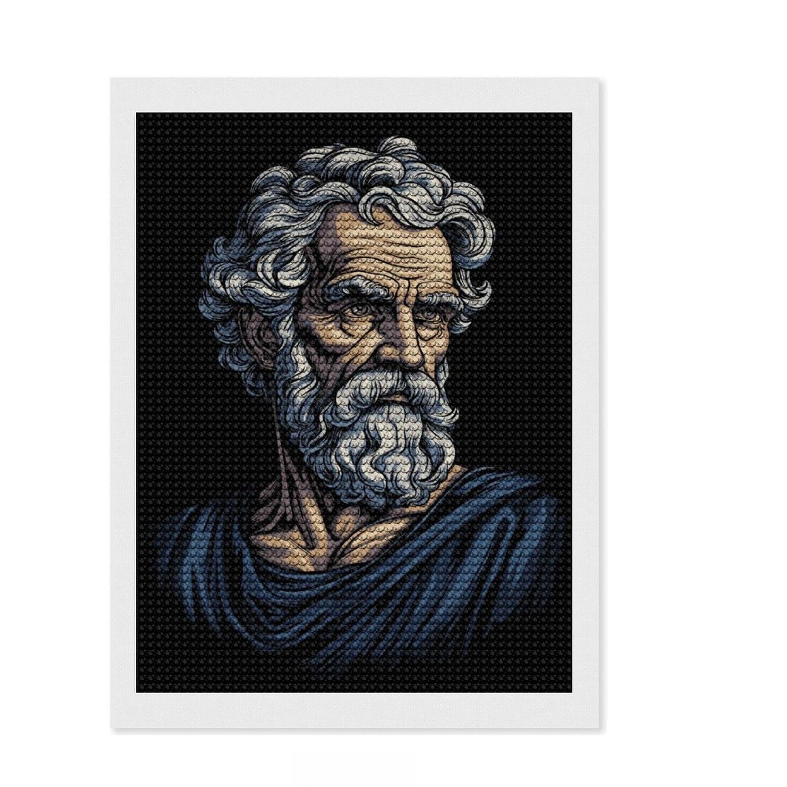 Junmoney Zeno of Citium Stoic 5D Diamond Painting Kit 12"x16", Adhesive Canvas, Boho Decor, Modern Decor, DIY Craft, Handmade Wall Decor
