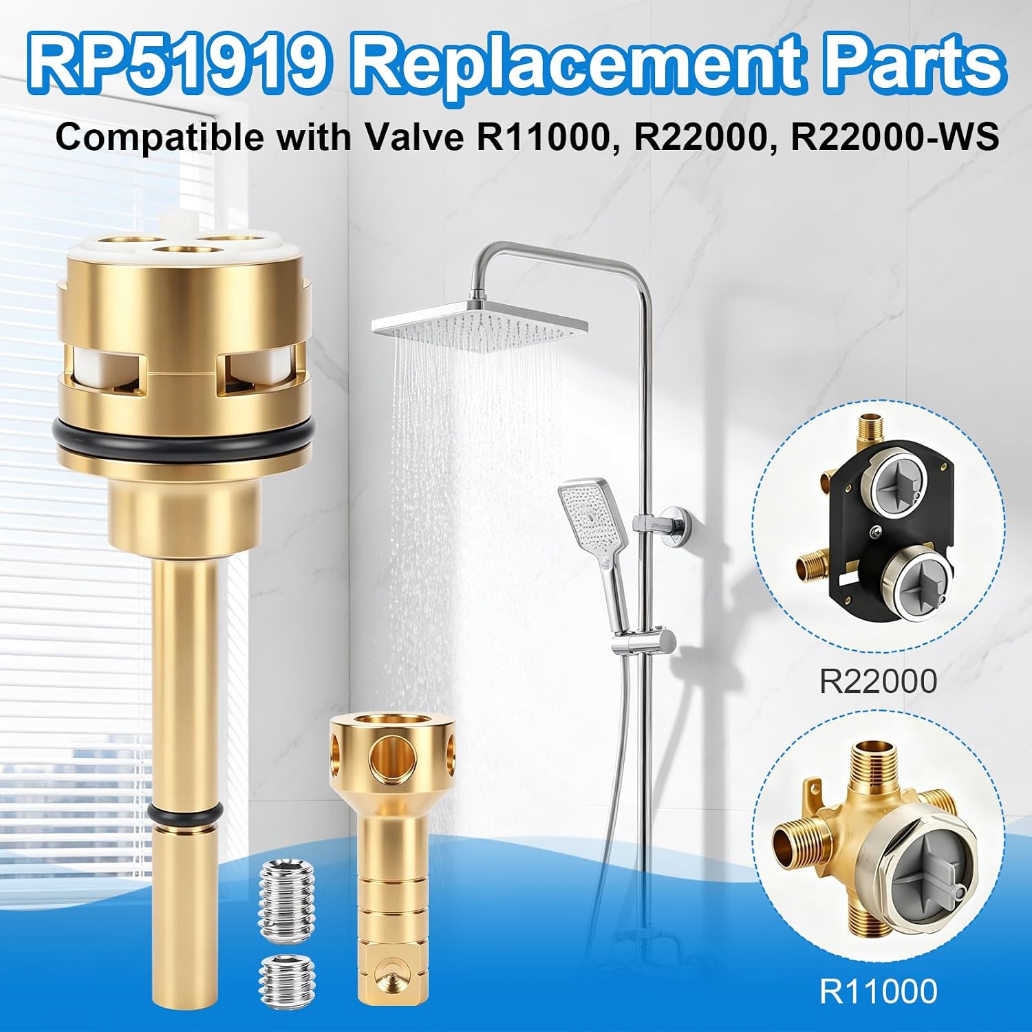 RP51919 6-Setting Diverter Cartridge Replacement Kit - Compatible with Delta R11000 R22000 Valve, Solid Brass 6-Way Shower Diverter Parts