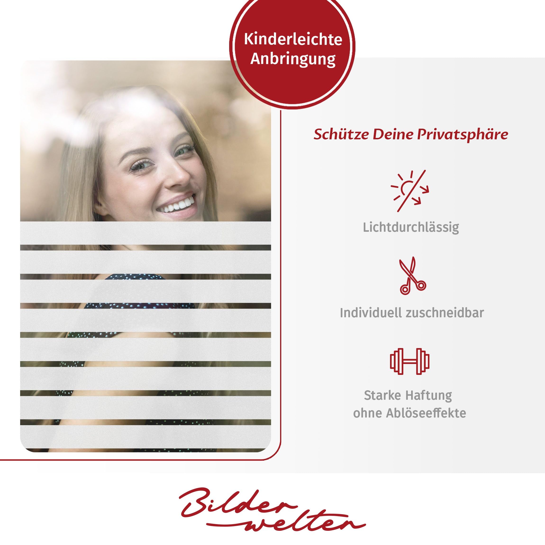 Bilderwelten Fensterfolie Sichtschutz Streifen Muster 200 x 100 cm Milchglasfolie Sichtschutzfolie Fenster Folie Blickdicht Anti-UV Statisch Haftend Hochformat