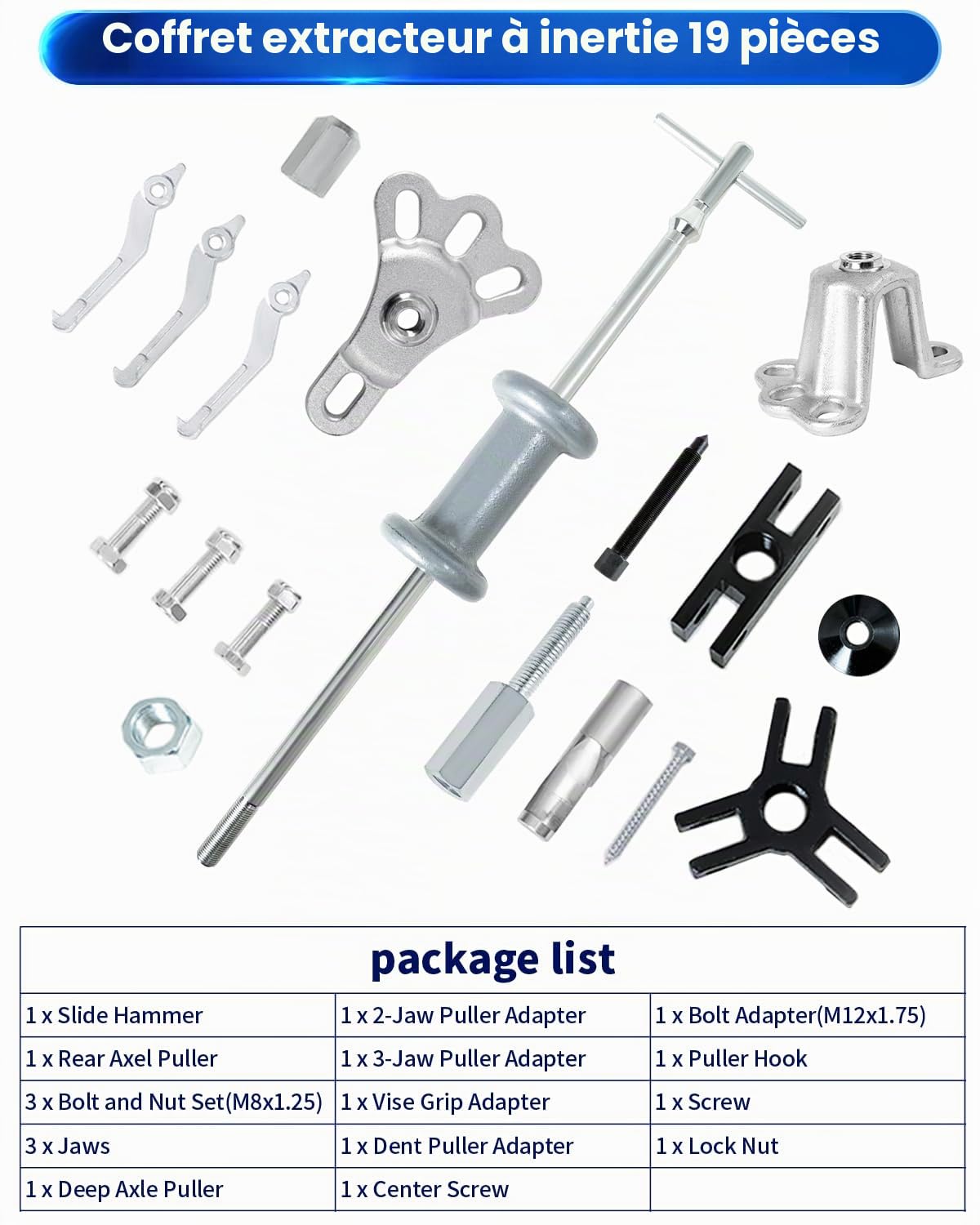 ATPEAM Kit d'Extracteur de Moyeu de Roue 19 Pièces avec Marteau à Glissement et Haute Masse, Outil Universel pour Démontage de Moyeu