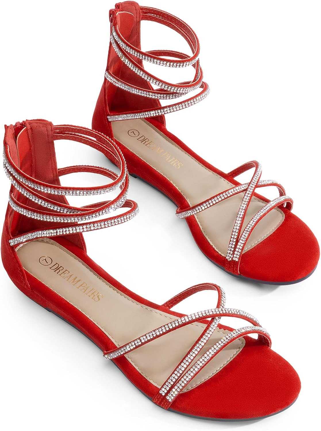 DREAM PAIRS Women's Ankle Strap Flat Sandals Summer Dressy Strappy Gladiator Rhinestones Sandals - Image 6