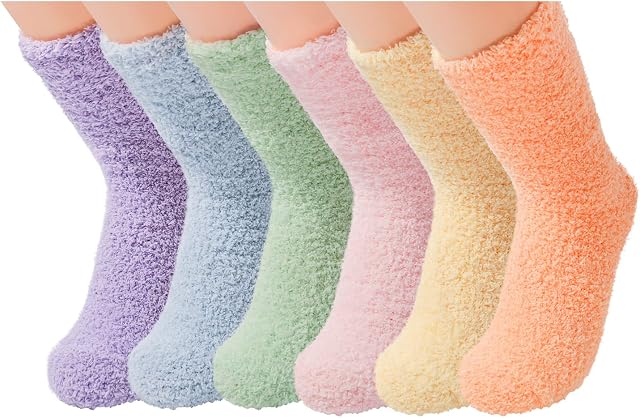 HOTSO Fluffy Socks Women Winter Warm Bed Socks Ladies 6 Pairs Soft Fuzzy Comfy Thermal Socks Knitted Cozy Thick Socks Gift for Women and Girls for Casual Home Sleeping