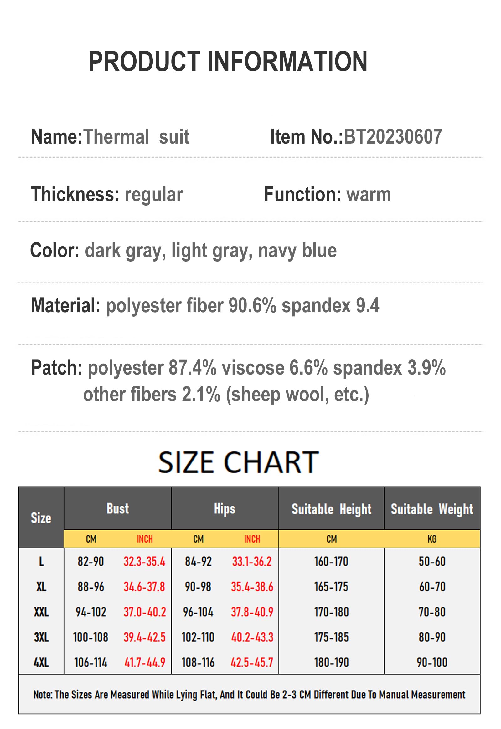 Ensemble Thermique 2 pièces pour Hommes Long Johns sous-vêtements Chauffants pour Temps Froid avec des Patchs Chauds