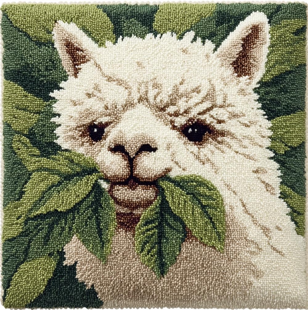 FWRTYCB Latch Hook Kits for Adults Beginners Alpaca Eating Leaves Pillow S