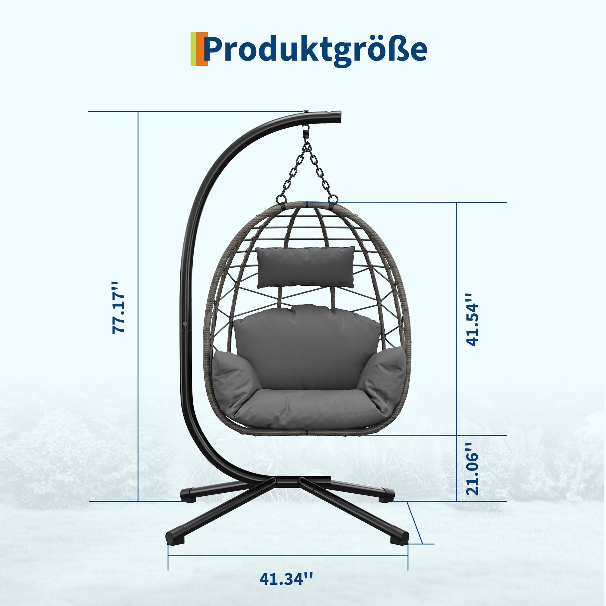 Hängesessel aus Rattan mit Gestell bis 150 kg für Garten & Balkon | Rattan, Metallgestell, Sitzkissen, 150 kg Belastbarkeit, Indoor, Outdoor, Terrasse, Balkon