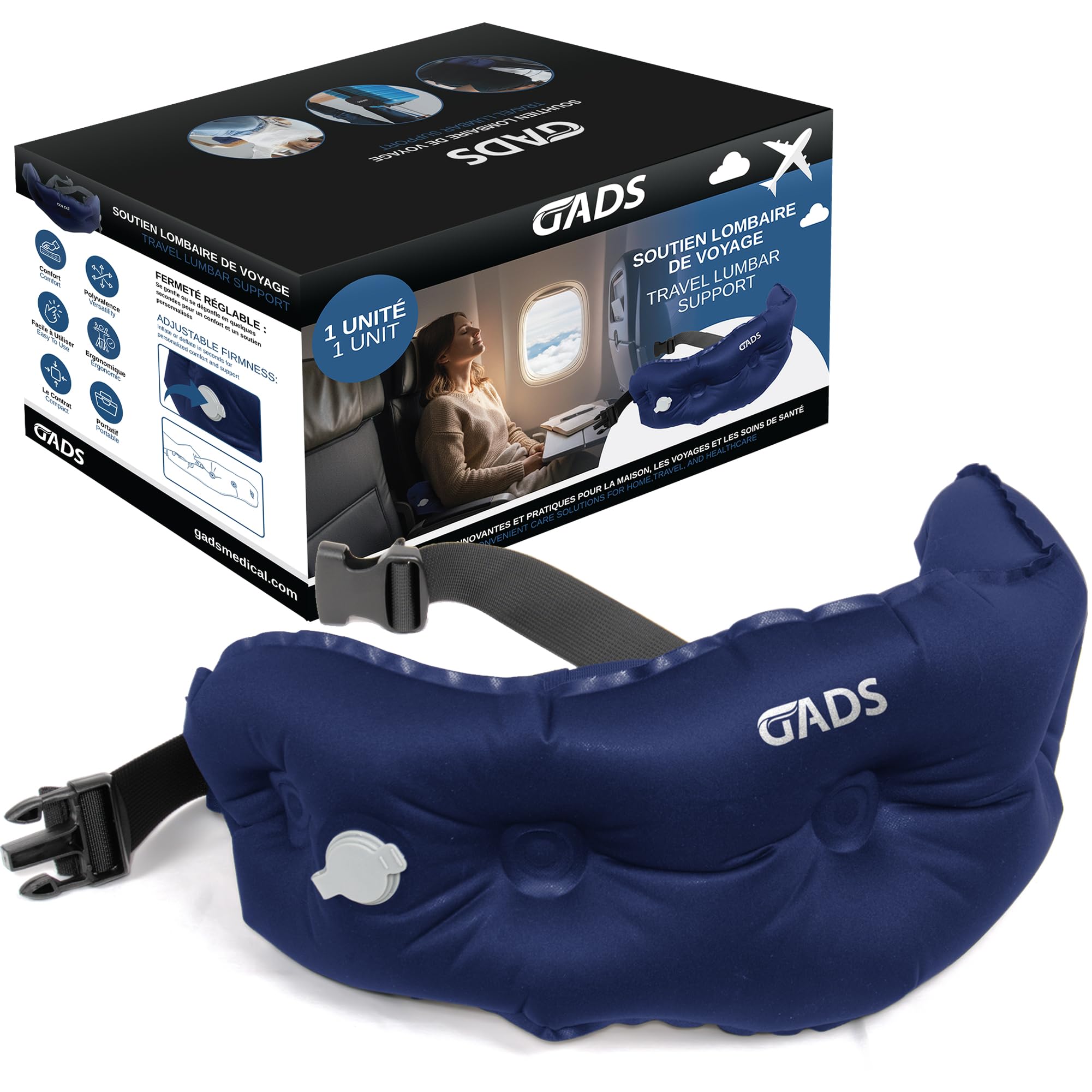 Inflatable Travel Pillow for Airplanes, Compact Lumbar Back Support Cushion