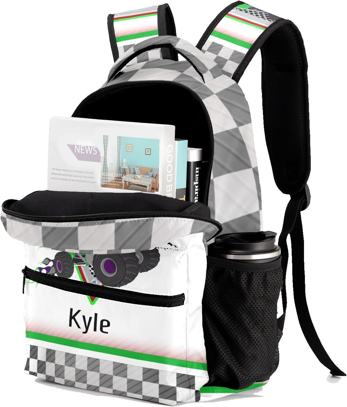 Personalized Name Monster Truck Cool Kids Backpack for Boys and Girls Toddler Backpack Waterproof Preschool