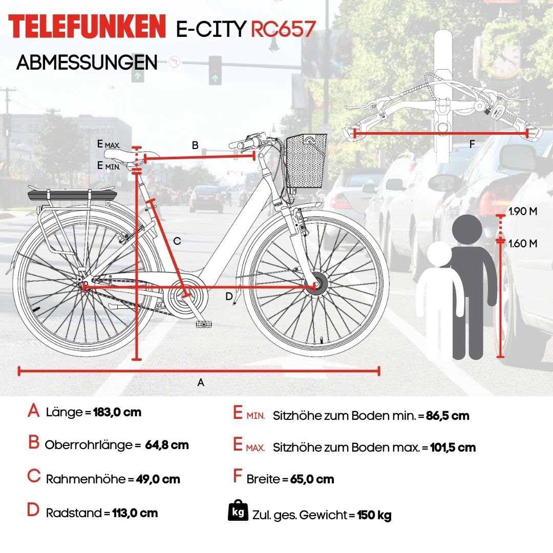 TELEFUNKEN E-Bike 28 Zoll Fahrrad für Damen & Herren | Pedelec Citybike mit 7-Gang Nabenschaltung | Rücktritt | Elektrofahrrad 250 W Frontmotor | 468 Wh Li-Ion-Akku | EBike Multitalent RC657