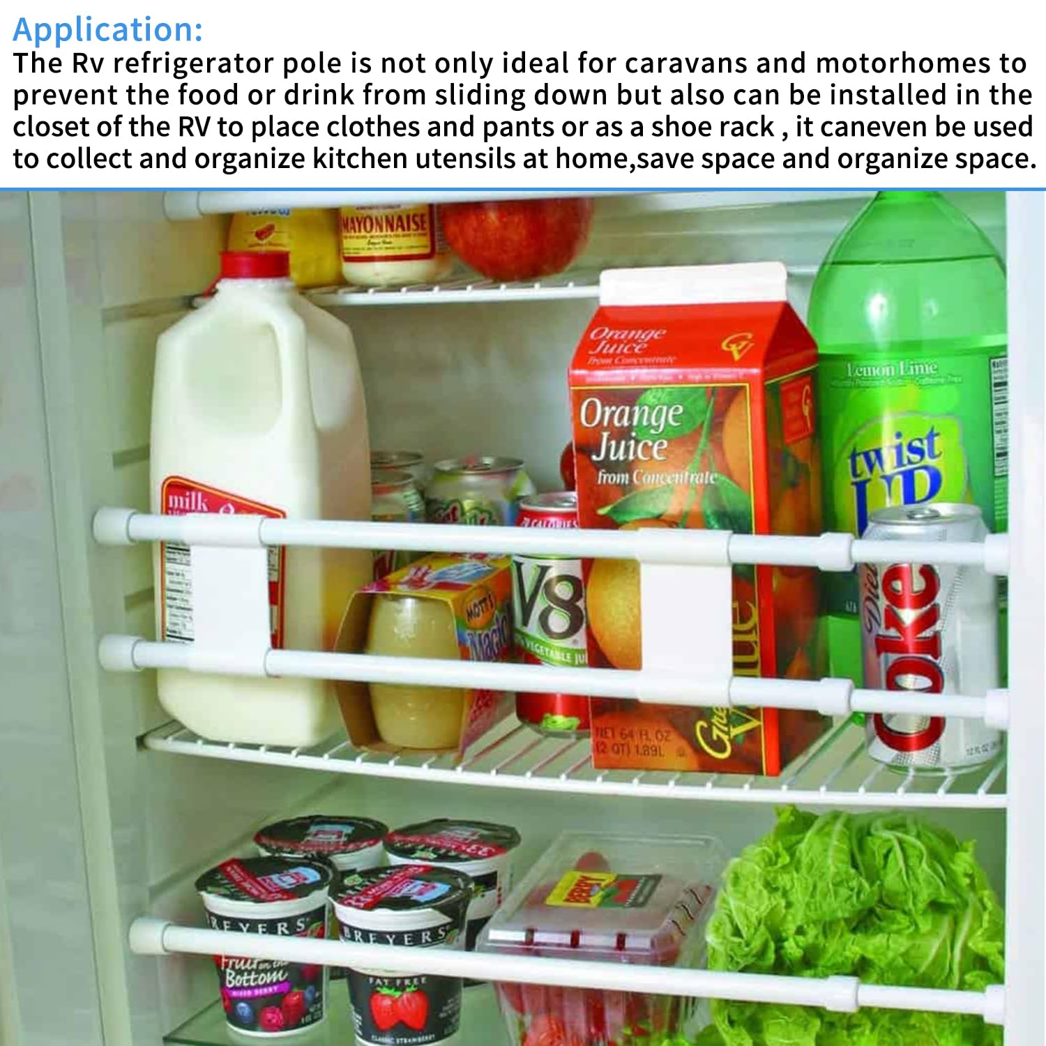 2 Piezas Barras de Frigorífico RV Extensible a 40-70cm con 8 Piezas Separadores de Refrigerador para Asegurar Alimentos y Bebidas en Caravanas y Casas Rodantes