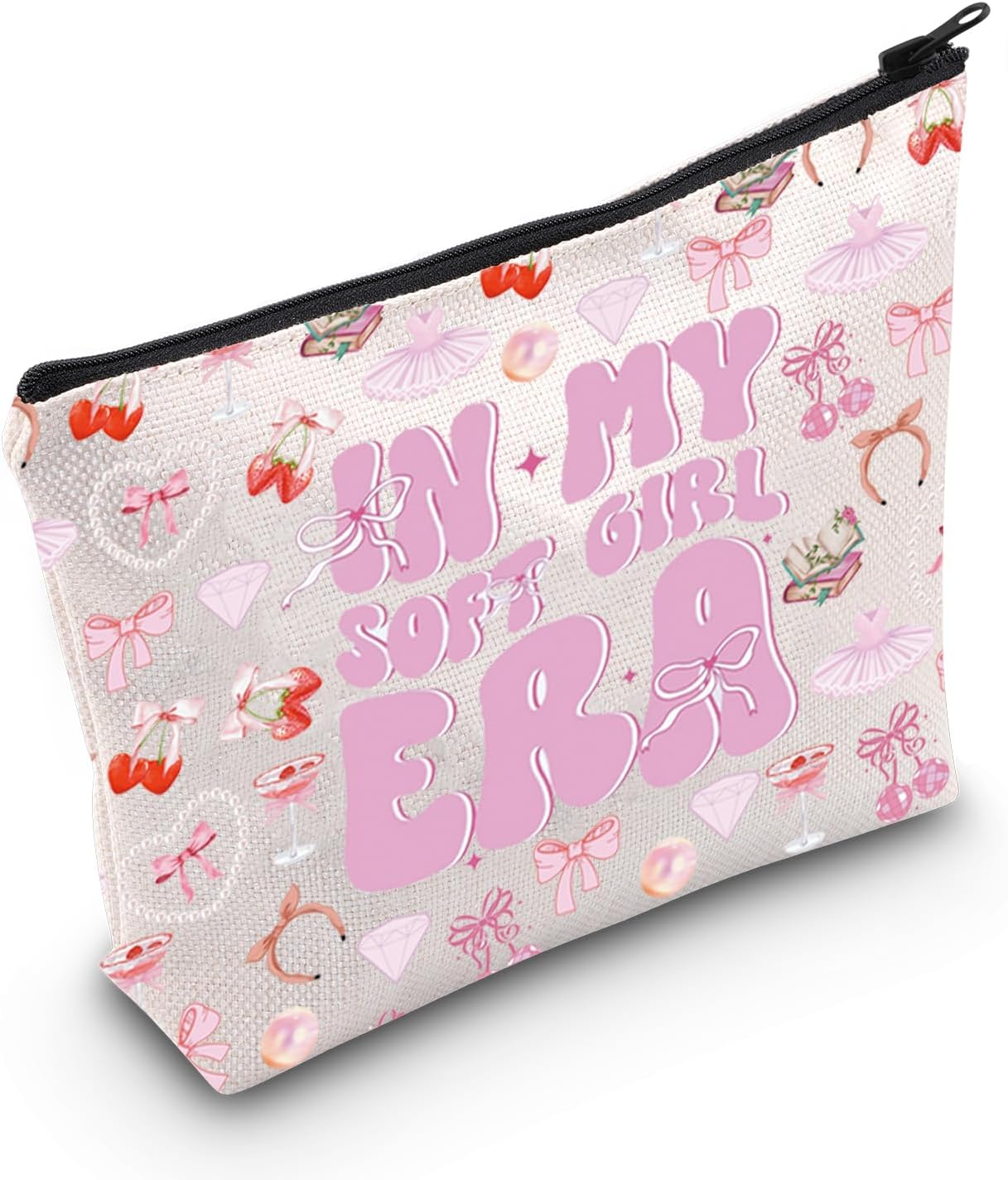 WCGXKO Soft Girl Gift In My Soft Girl Era Makeup Bag Soft Girl Aesthetic Gift Pink Bow Gift Soft Girl Era Gift (Soft Girl Era Bag)