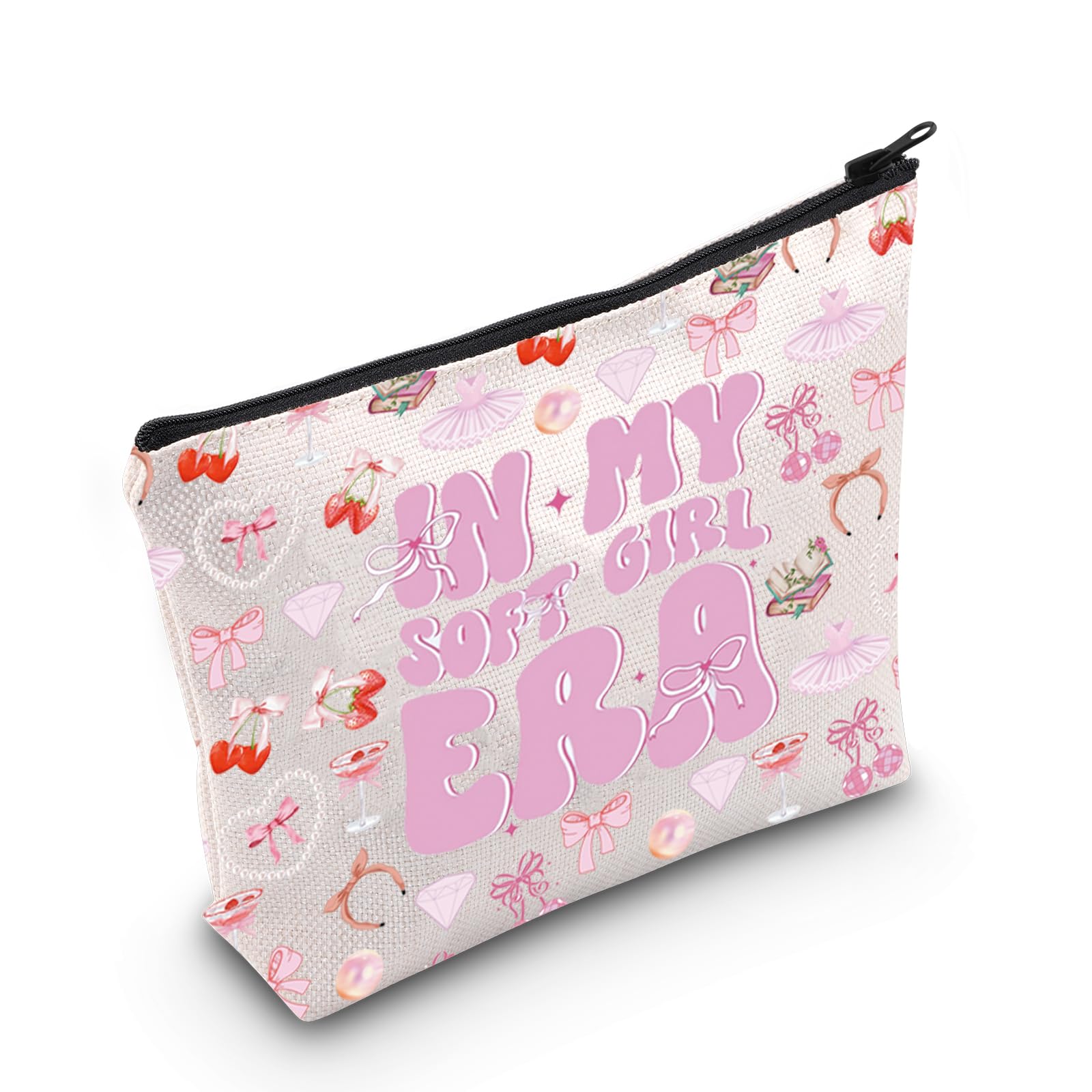 WCGXKO Soft Girl Gift In My Soft Girl Era Makeup Bag Soft Girl Aesthetic Gift Pink Bow Gift Soft Girl Era Gift (Soft Girl Era Bag)