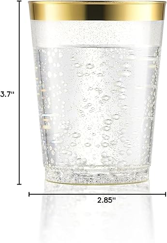 Miniatura 7 de CHATEAU FINE TABLEWARE 100 vasos de plástico dorados de 10 onzas vasos de plástico con purpurina dorada vasos con borde dorado elegantes vasos