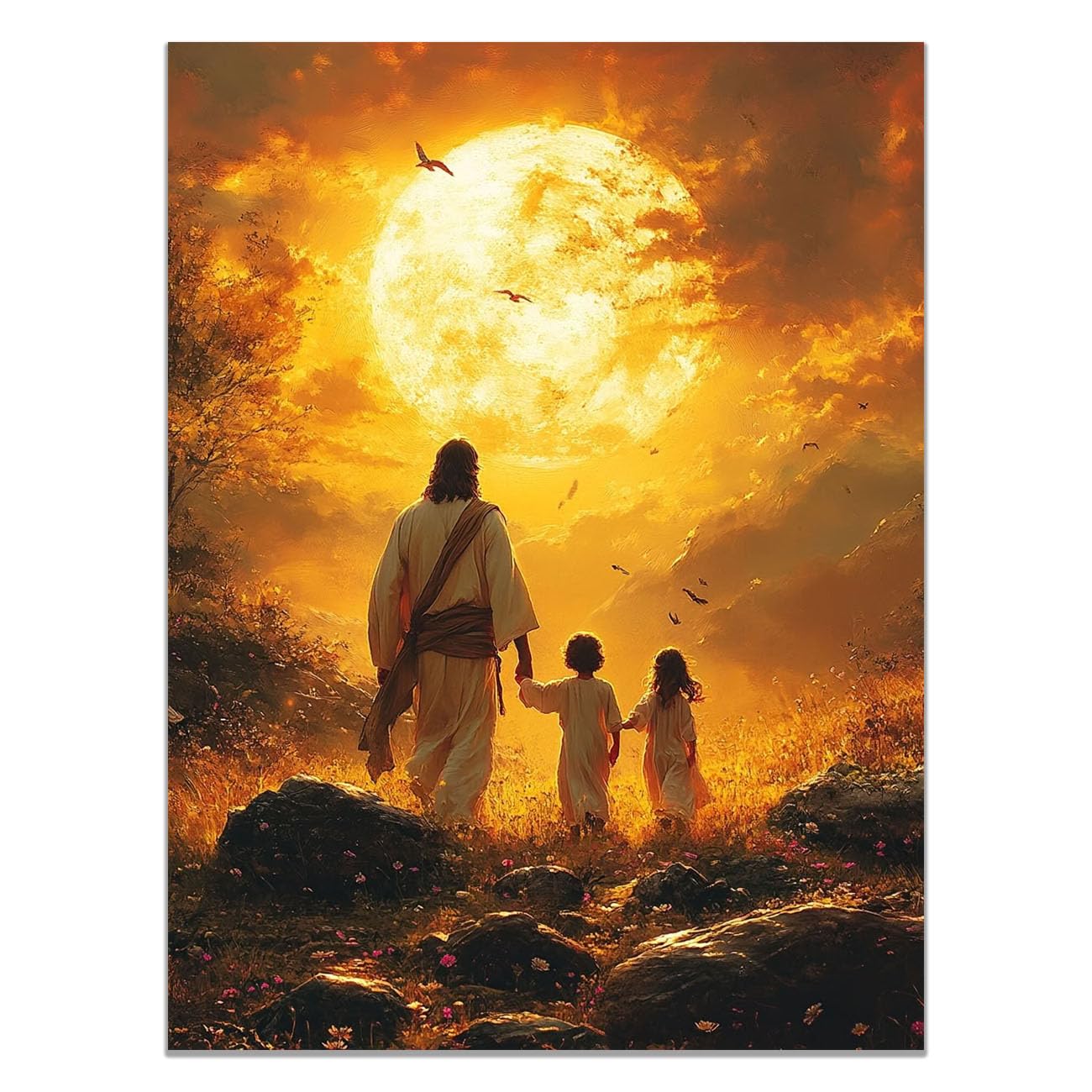 QUSAAOU Christian murals Modern Jesus Sketch Jesus canvas murals Canvas Wall Decor，Suitable for office,living room,bedroom and church decoration(orange)-50x70cm Unframed