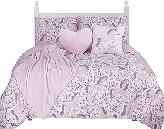 BCBG GIRLS Floral Unicorn Kids Comforter Set Twin Size, 5-Piece Bedding Kids Unicorn Bed Set, Super Soft Kids Unicorn Bed Set + 3 Magical Unicorn Themed Throws and Pillow Shams - Fun & Reversible