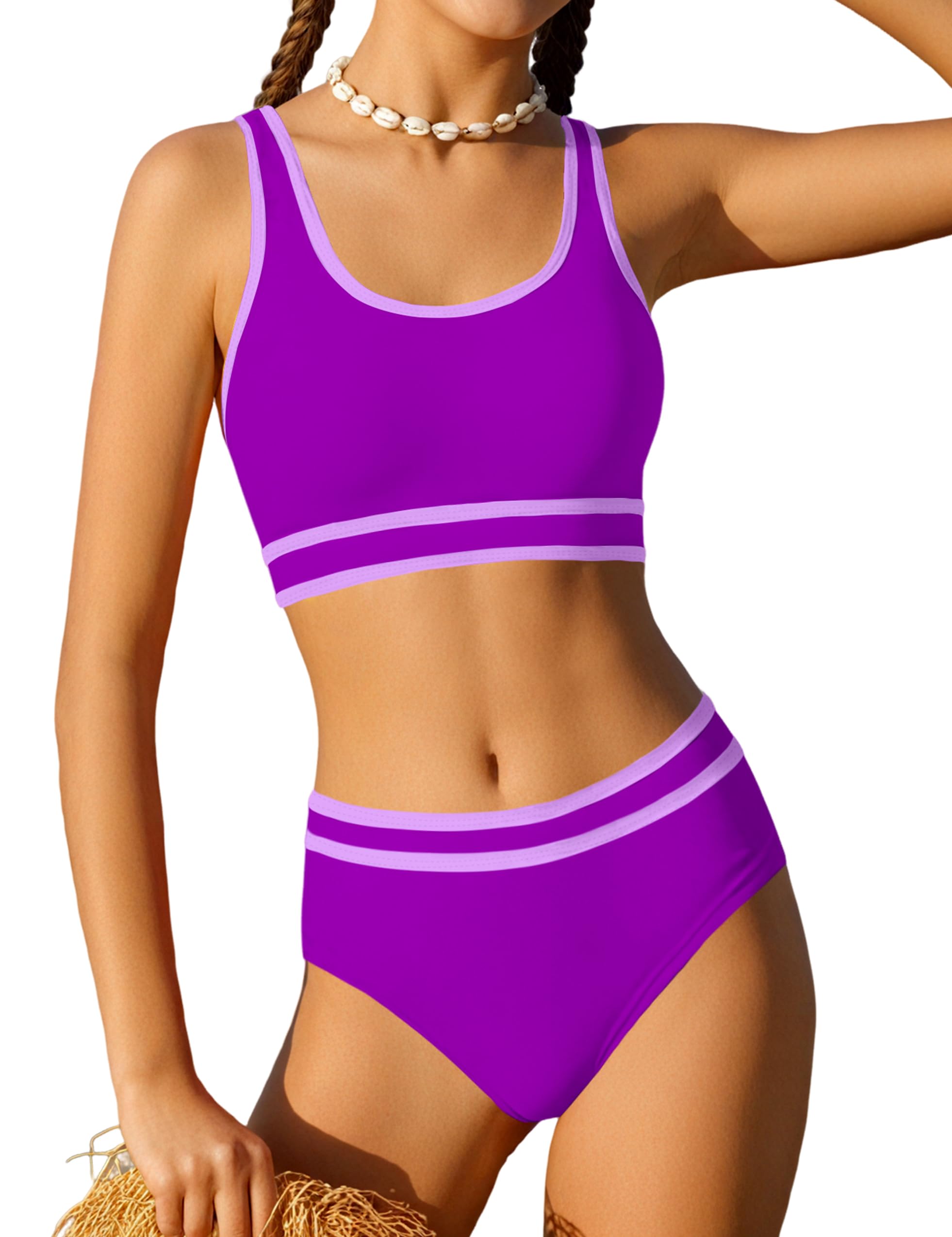 Girls Swimsuit Double Strap High Waist Sporty Bikini Swimsuits Swim Cover Up Skirt 3 Piece Set