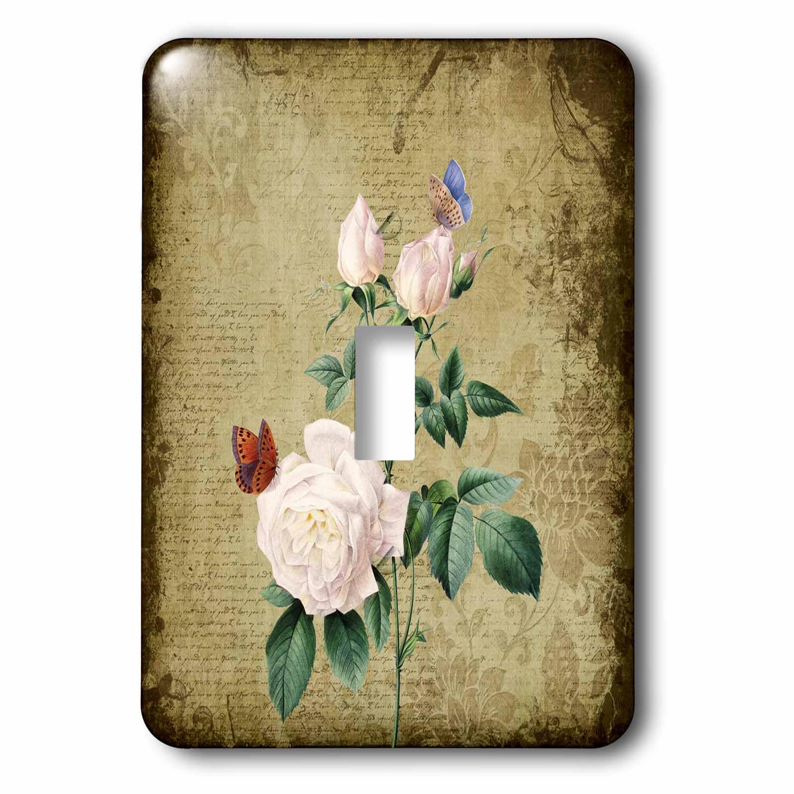 Interrupteur à bascule simple 3Drose LSP 99162 1 motif vintage blanc roses et papillons