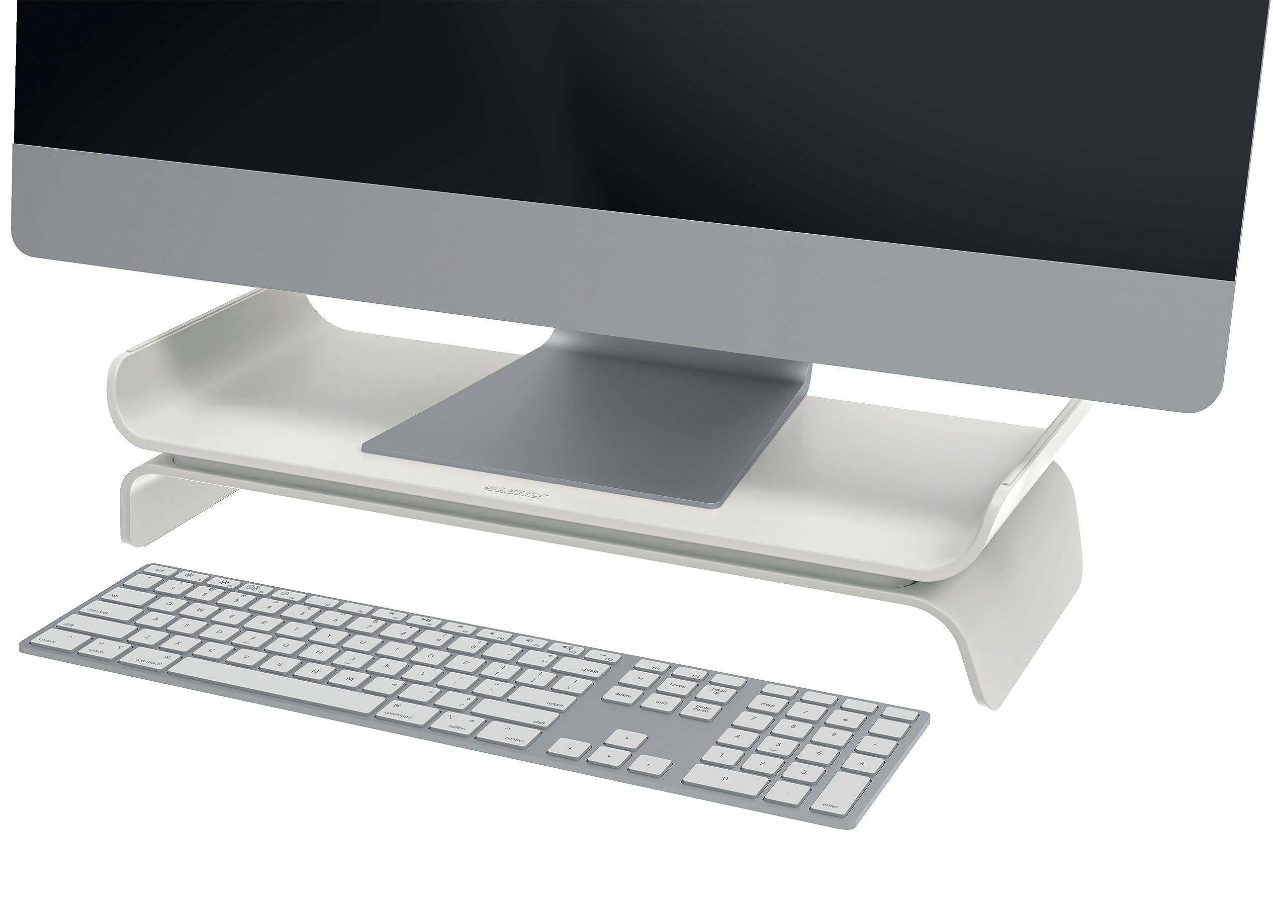 LEITZ Ergo - Support pour Écran de PC Ajustable, 2 Hauteurs au Choix, Rehausseur d'Écran de PC pour Bureau, Gamme Ergo, Coloris Gris Clair / Blanc, 65040085
