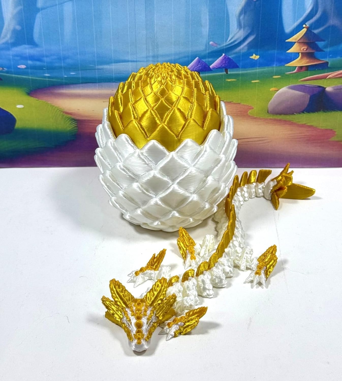 Generic 3D Printed Dragon, Articulating Axolotl Dragon, 8.5" Adult Fidget ADHD Autism Toy, Home Office Decor Executive Desk Toy - D074-WGE