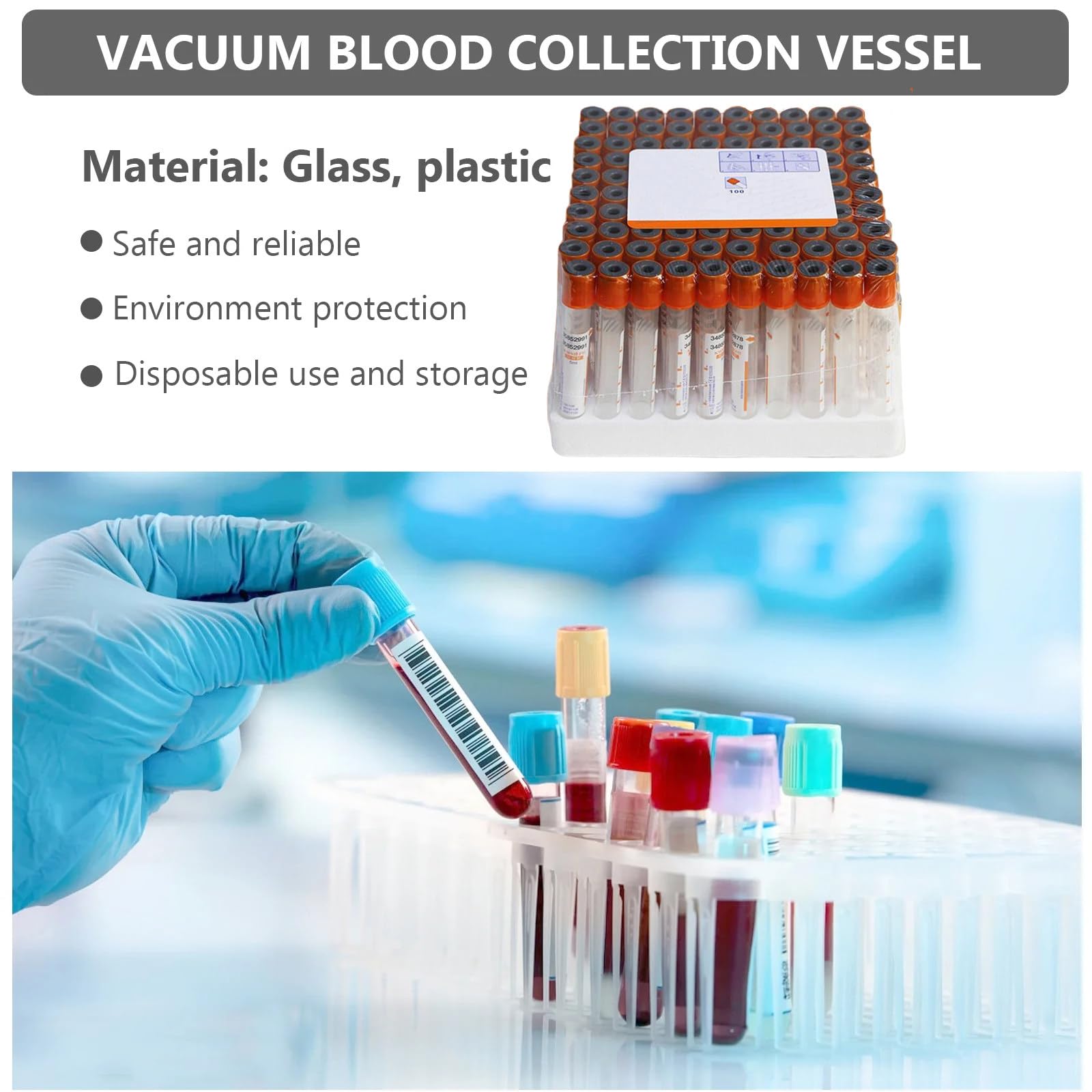 100 Sztuk Probówek PET Vacutainer do Pobierania Krwi Z Pomarańczową Górną Częścią do Laboratorium Krwi Zestaw Jednorazowych Probówek Wirówkowych 5ml