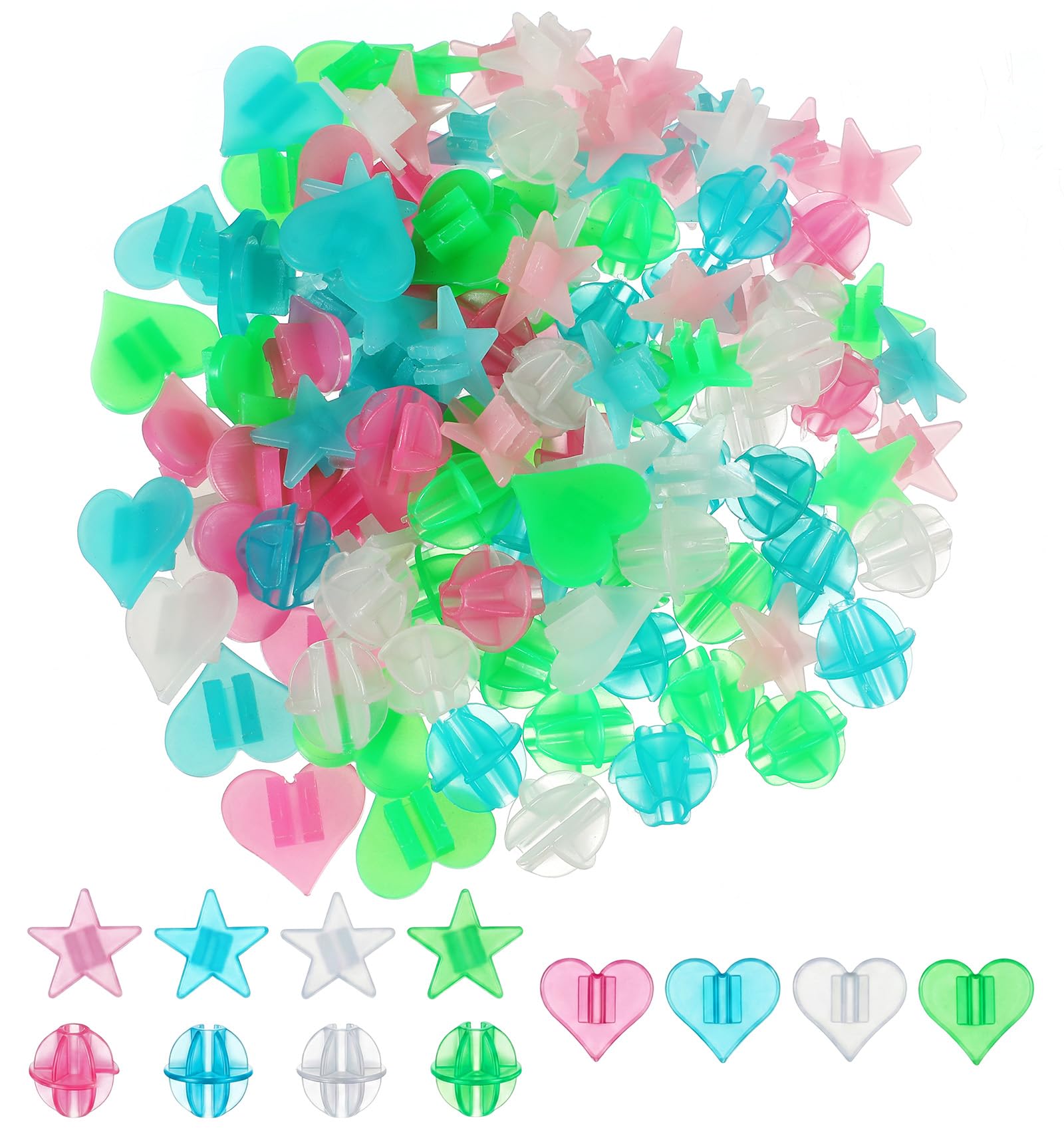Thrymme 108 Pcs Bike Spoke Beads, Spoke Stars Glow in The Dark & Colorful Round Beads, Safe & Fun for Kids Bicycle (Beads, Stars, Hearts)