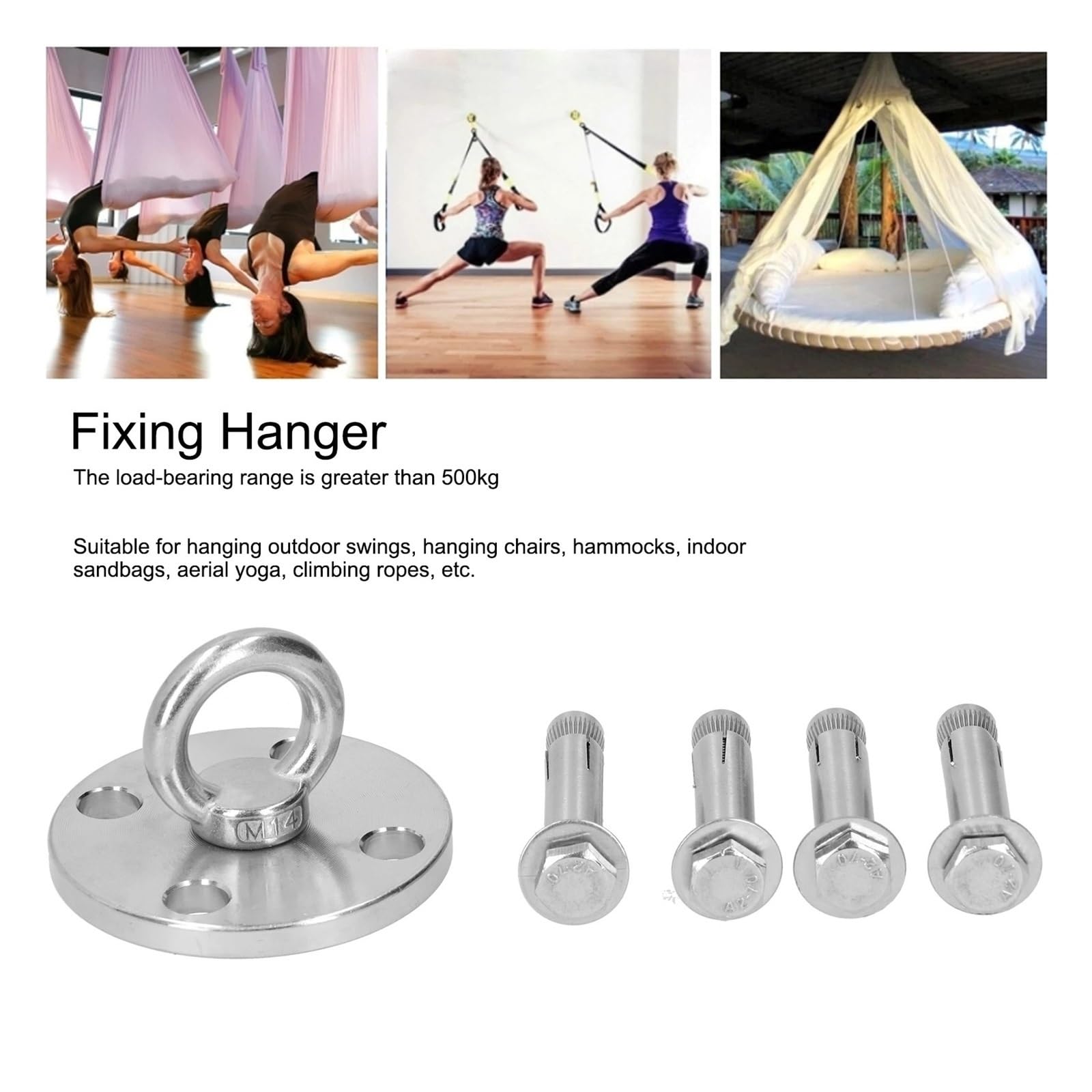 Wieszaki z haczykami do hamaków, Hak hamakowy do montażu na suficie huśtawka worek z piaskiem 304 SS Silver Yoga
