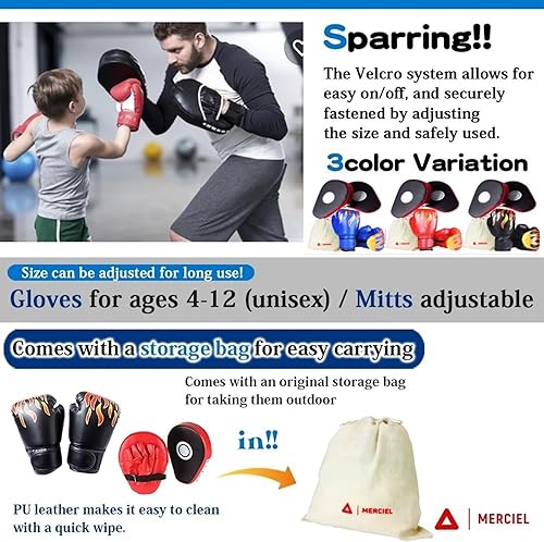 Miniatura 6 de MERCIEL Juego de guantes de boxeo para padres e hijos, guantes para adultos con bolsa de almacenamiento, guantes de 3 colores