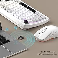 Vista 2 de MageGee V990 Combo de teclado y mouse inalámbricos cremosos, 99 teclas RGB retroiluminado recargable silencioso teclado para juegos, mouse óptico
