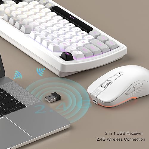 Miniatura 2 de MageGee V990 Combo de teclado y mouse inalámbricos cremosos, 99 teclas RGB retroiluminado recargable silencioso teclado para juegos, mouse óptico