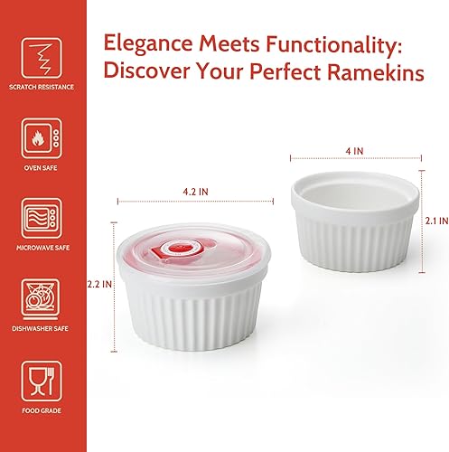 Miniatura 2 de Sweese Juego de 6 moldes de 12 onzas, aptos para horno, crema Brulee Ramekins, juego de ramiken de porcelana, plato para soufflé, tazas de natillas