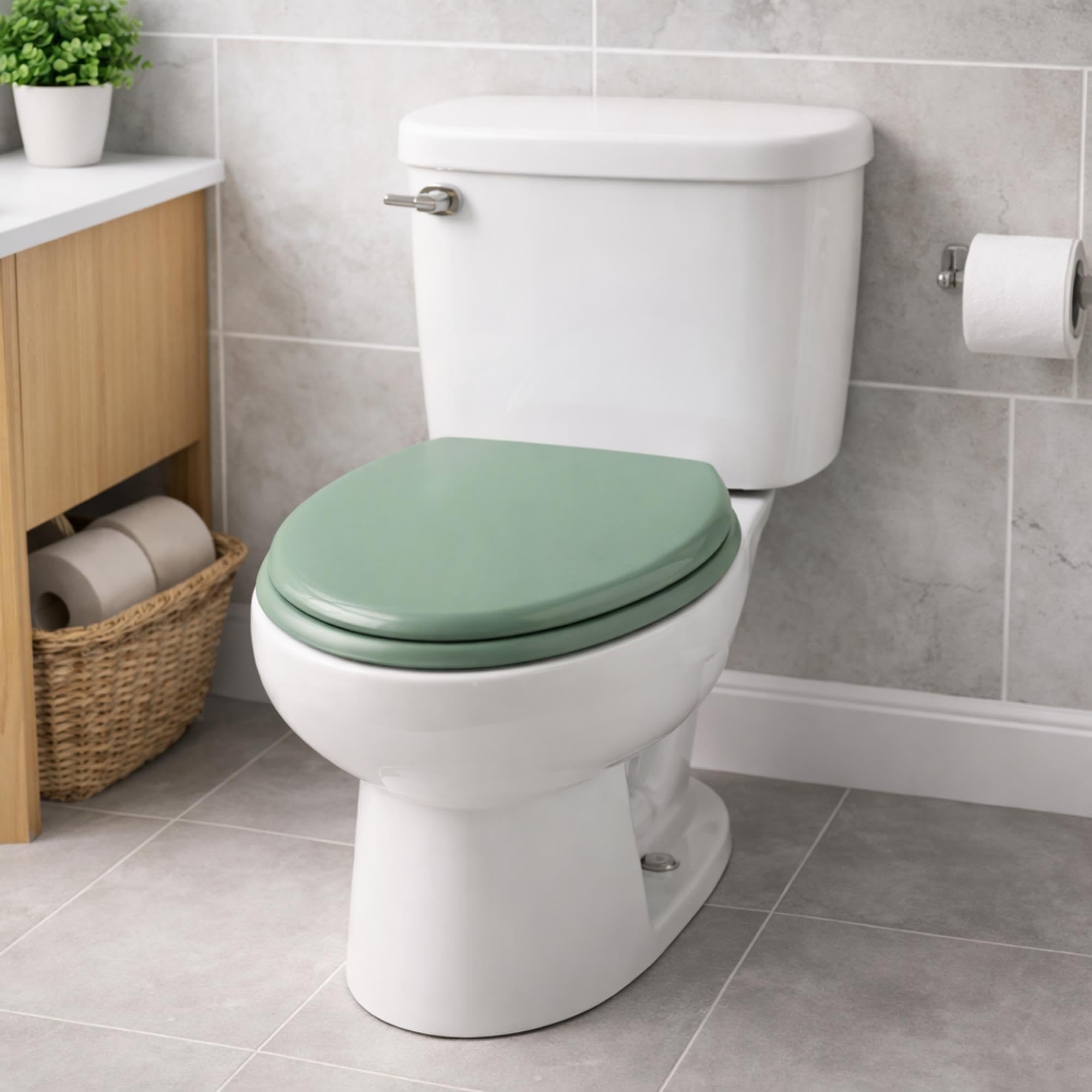 Well Home Asiento WC, con bisagras acero inoxidable, acabado, color albahaca