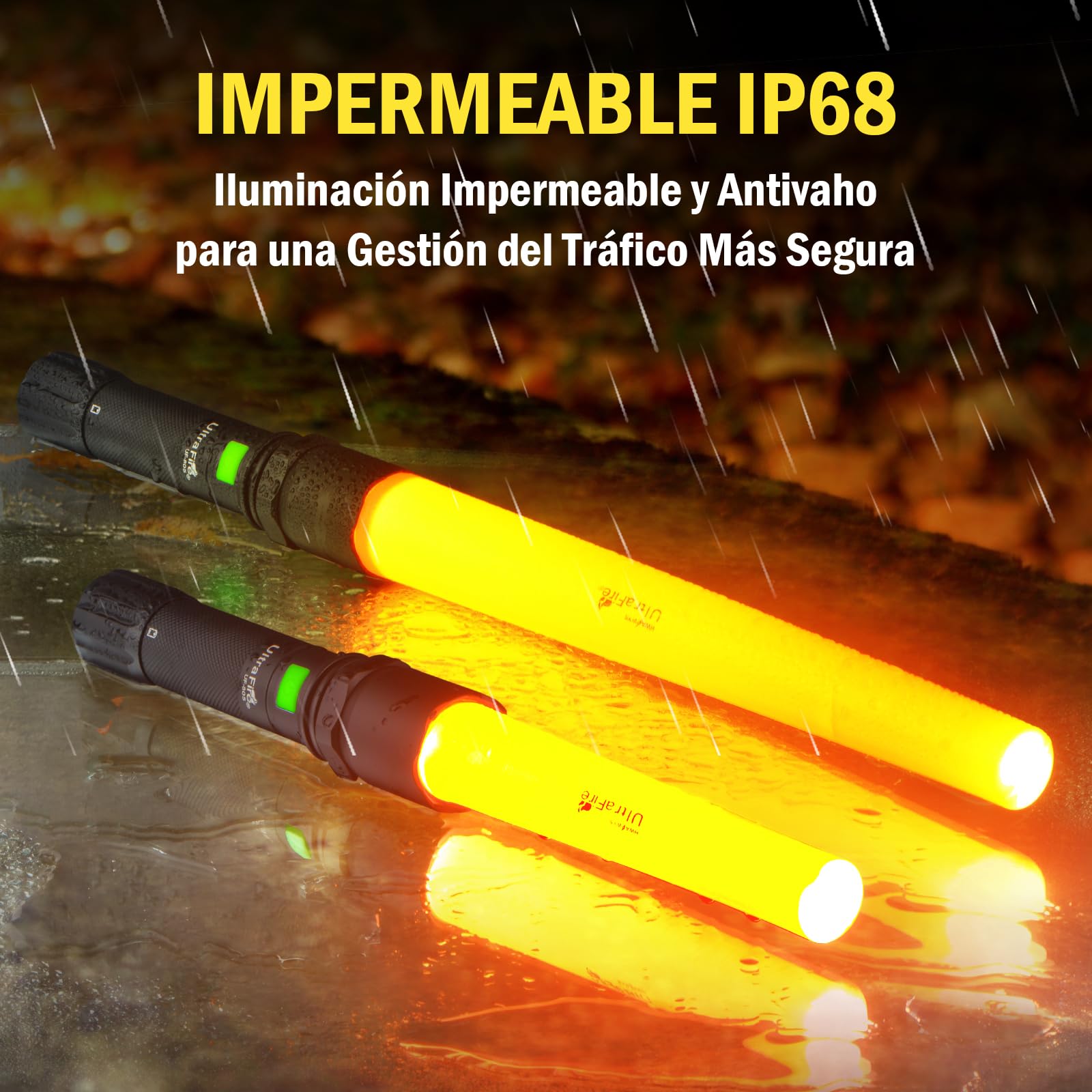 Ultrafire Linterna LED Recargable Tipo Varita de Tráfico, Luz de Seguridad de Señalización de 619 Lúmenes, 3 Modos para Control de Tránsito, Señalización de Aeronaves, Seguridad Policial