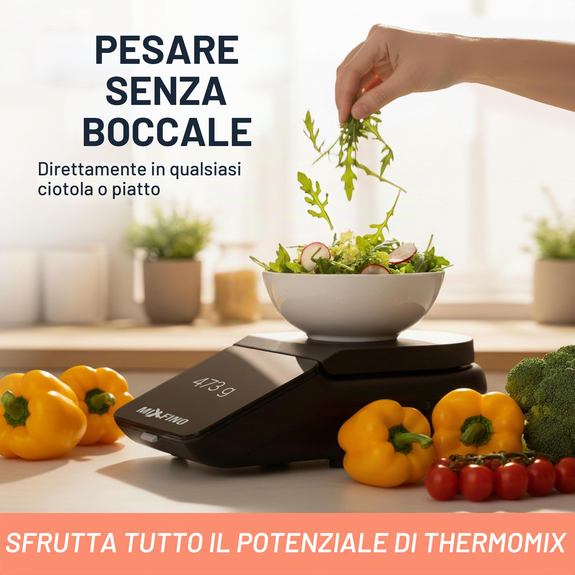 MixFino Base di Pesatura per Bimby TM7 – Bilancia senza Boccale | Il TM7 diventa bilancia a piattaforma al grammo · protegge l'innesto motore · ampia superficie ABS rigida · Made in Germany