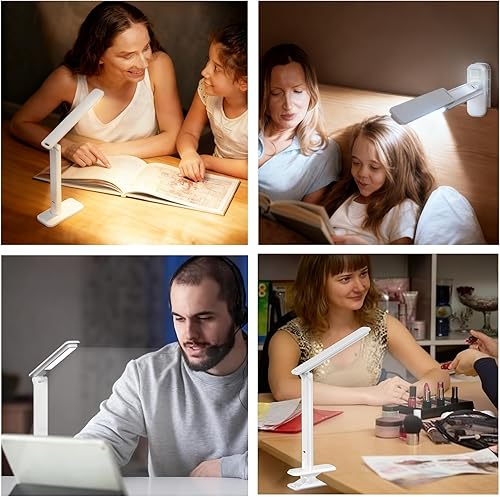 Miniatura 4 de Lámpara LED de escritorio, lámpara de mesa regulable, lámpara de lectura con clip y base intercambiables, 3 brillos regulables, pequeña lámpara de
