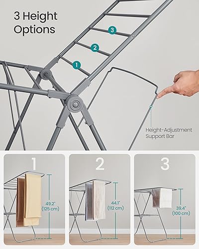 Miniatura 4 de SONGMICS Rejilla de secado de ropa, con clips para calcetines, estante de lavandería de metal, plegable, ahorra espacio, aireador independiente, con