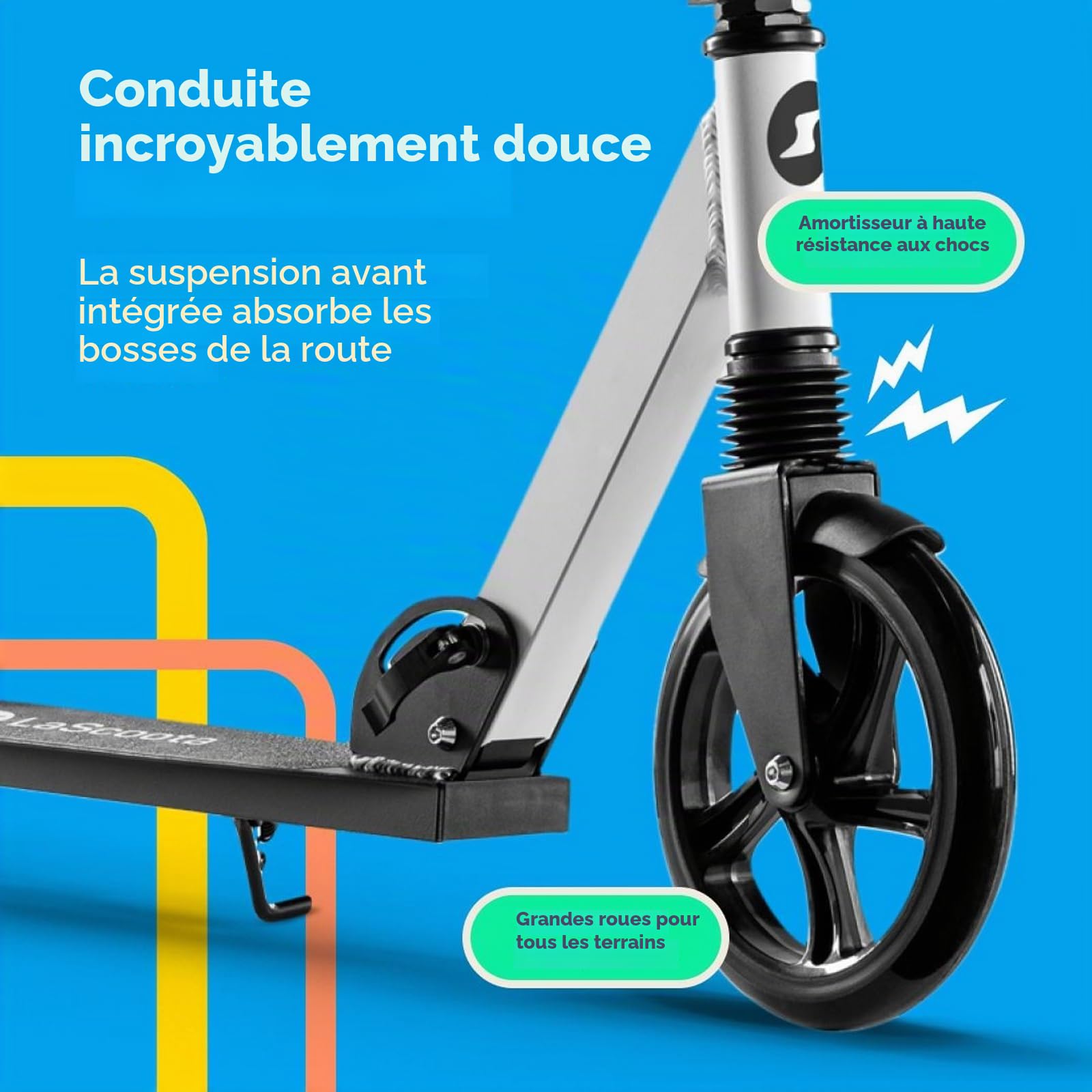 Lascoota Trottinette Freestyle pour Adultes et Adolescents et pour Les Jeunes de 12 Ans - Trottinette Adulte Pliable légère avec Grandes Roues - City Scooter à Hauteur Ajustable