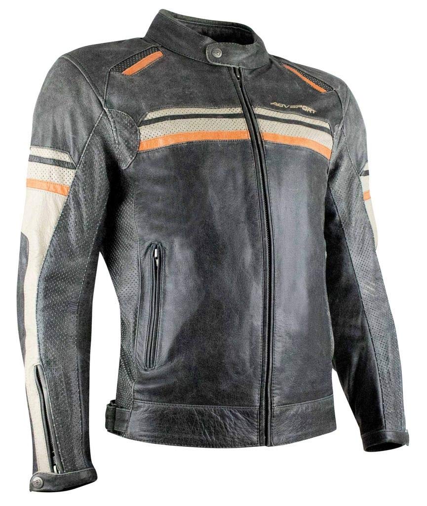 AGVSPORT Palomar Men's Cafe Premium Leather Motorcycle Jacket CE Level 2 armor Perforated Size 42