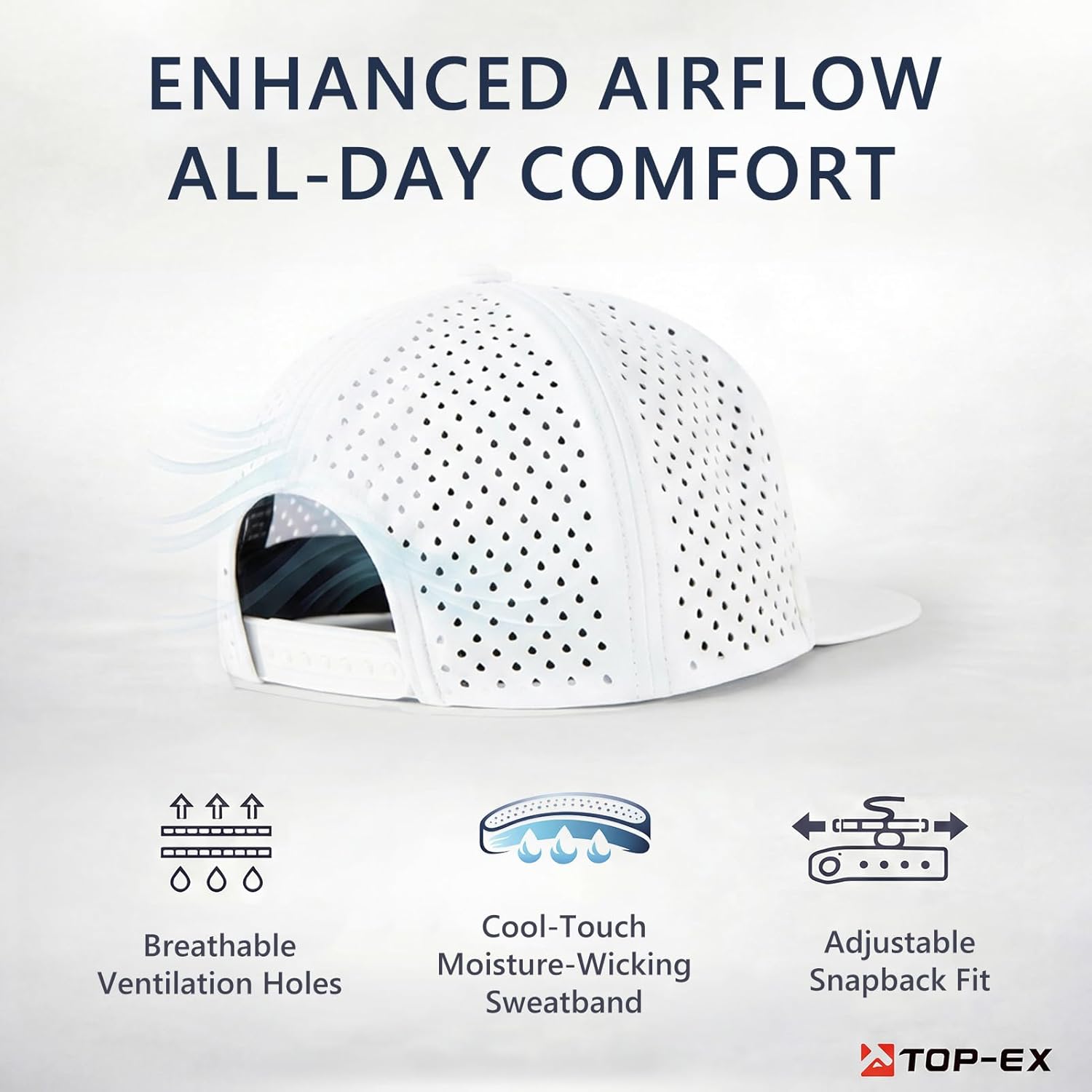 TOP-EX UVCoolix™ Flat Bill Golf Baseball Cap,Water-Resistant Breathable Adjustable Snapback Hat Men Women,Cooling Sweatband - Image 4