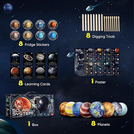 EDUMAN Gemstone Dig Kit - Dig up 40 Real Gems & Crystals with Mining Tools, Solar System 8 Planets Science Kits for kids age 6-13, STEM Science Educational Toys, Space Toys Gift for Boys and Girls