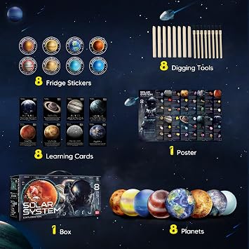 EDUMAN Gemstone Dig Kit - Dig up 40 Real Gems & Crystals with Mining Tools, Solar System 8 Planets Science Kits for kids age 6-13, STEM Science Educational Toys, Space Toys Gift for Boys and Girls