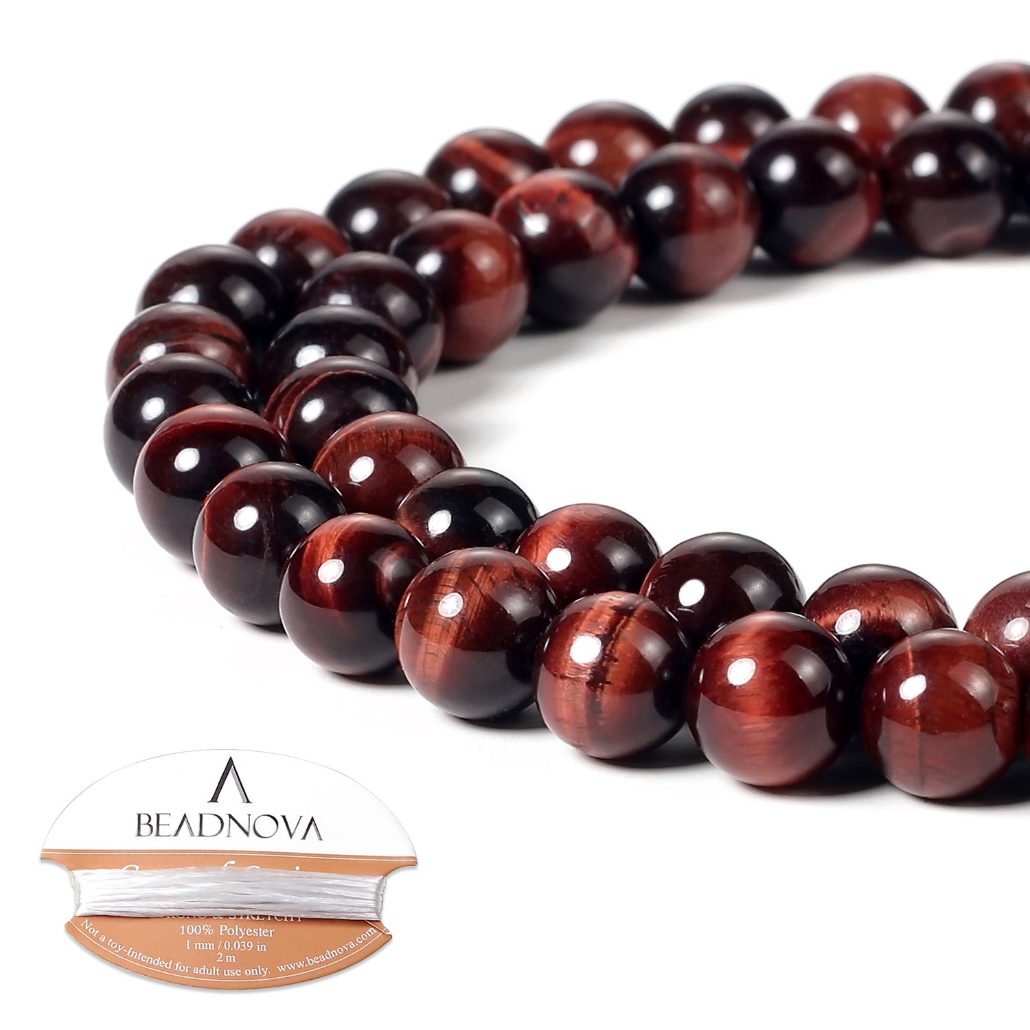 BEADNOVA 8mm Red Tiger Eye Gemstone Round Loose Beads for Jewelry Making (45-48pcs)