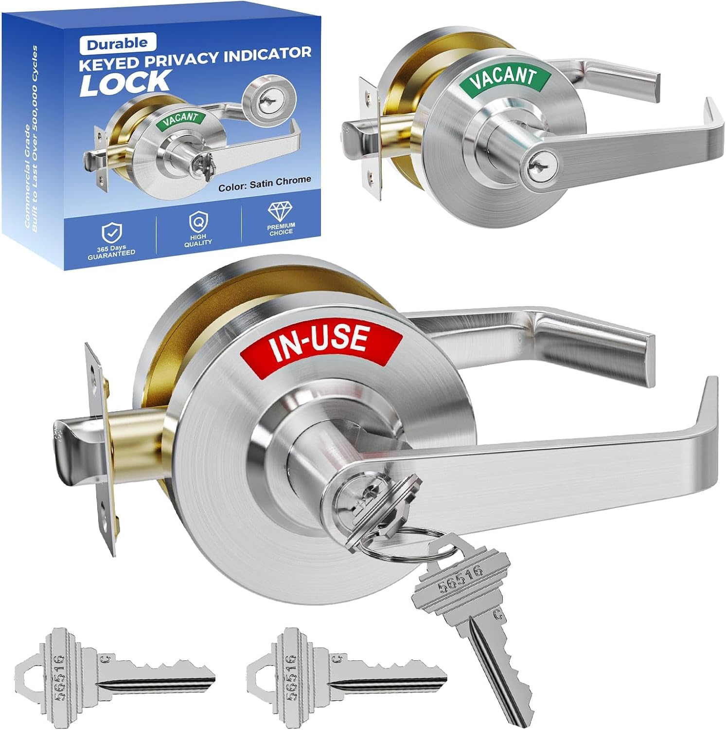 Keyed Entry Commercial Indicator Door Handle | Heavy Duty Door Lever Handle with Indicator | Restaurant Bathroom, Staff Restroom, School, Office |Locking Occupied Door Lever Lock with Key(Silver)