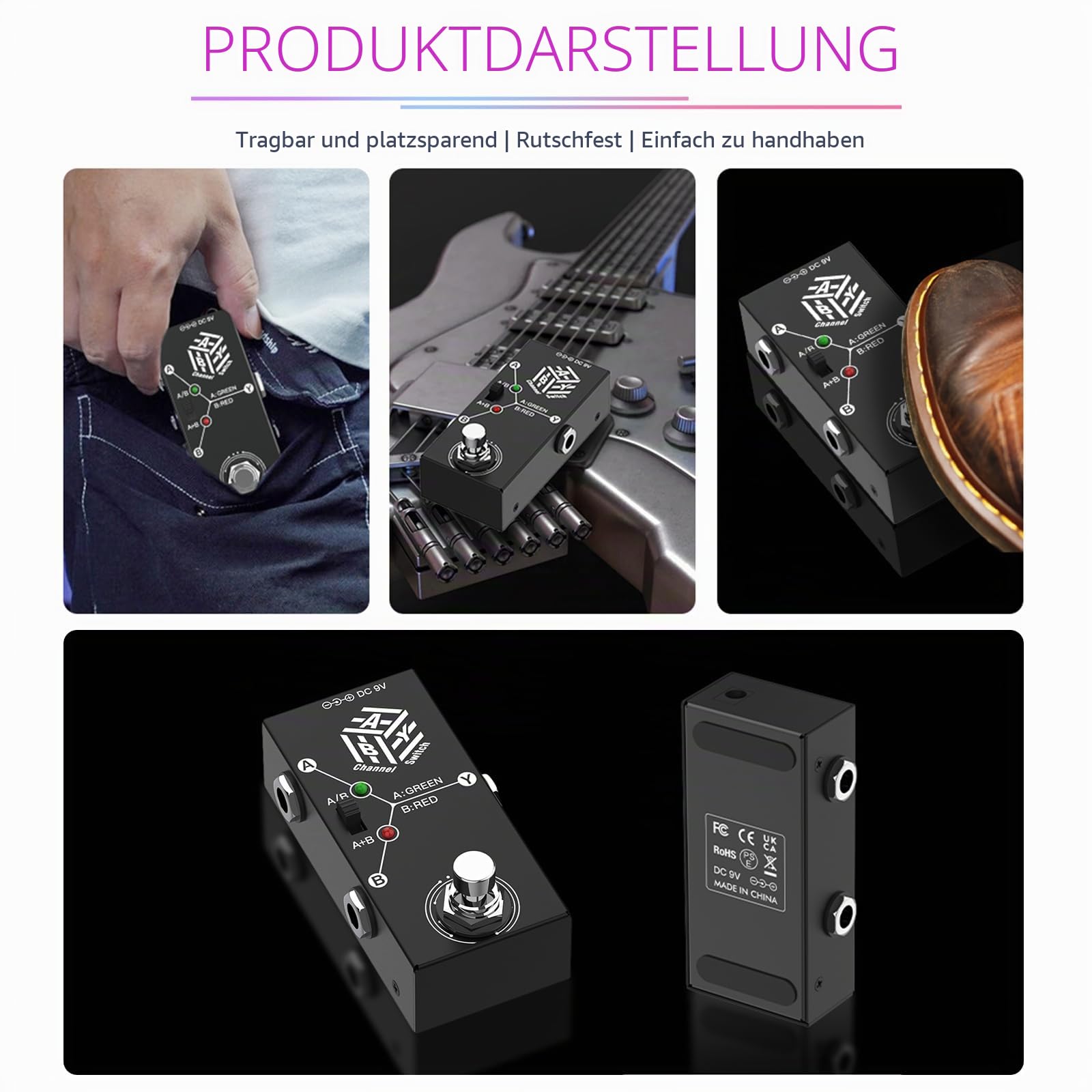 ABY Box Line Selector AB Schalter, Mini Pedale für Gitarre ABY Box Schalter Schalter AB Pedal Effekt für Gitarre Bidirektionale Übertragung Metallgehäuse Rutschfeste Halterung A/B oder A und B Modus
