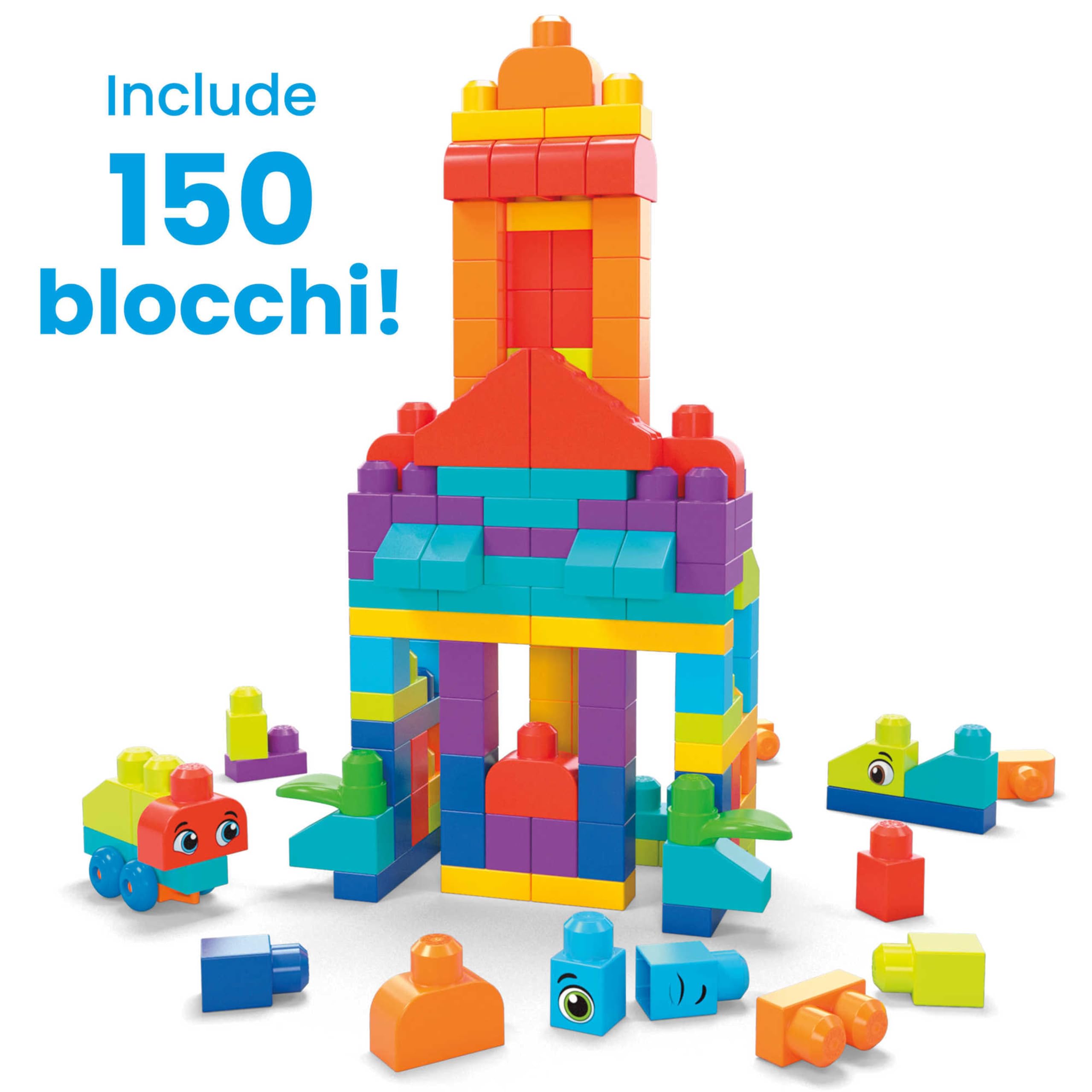 MEGA BLOKS - Sacca Eco Grande 150 Pezzi, con 150 blocchi da costruzione grandi e colorati e 1 sacca per contenerli, Giocattolo e regalo per Bambini 1+ Anni, HHM96