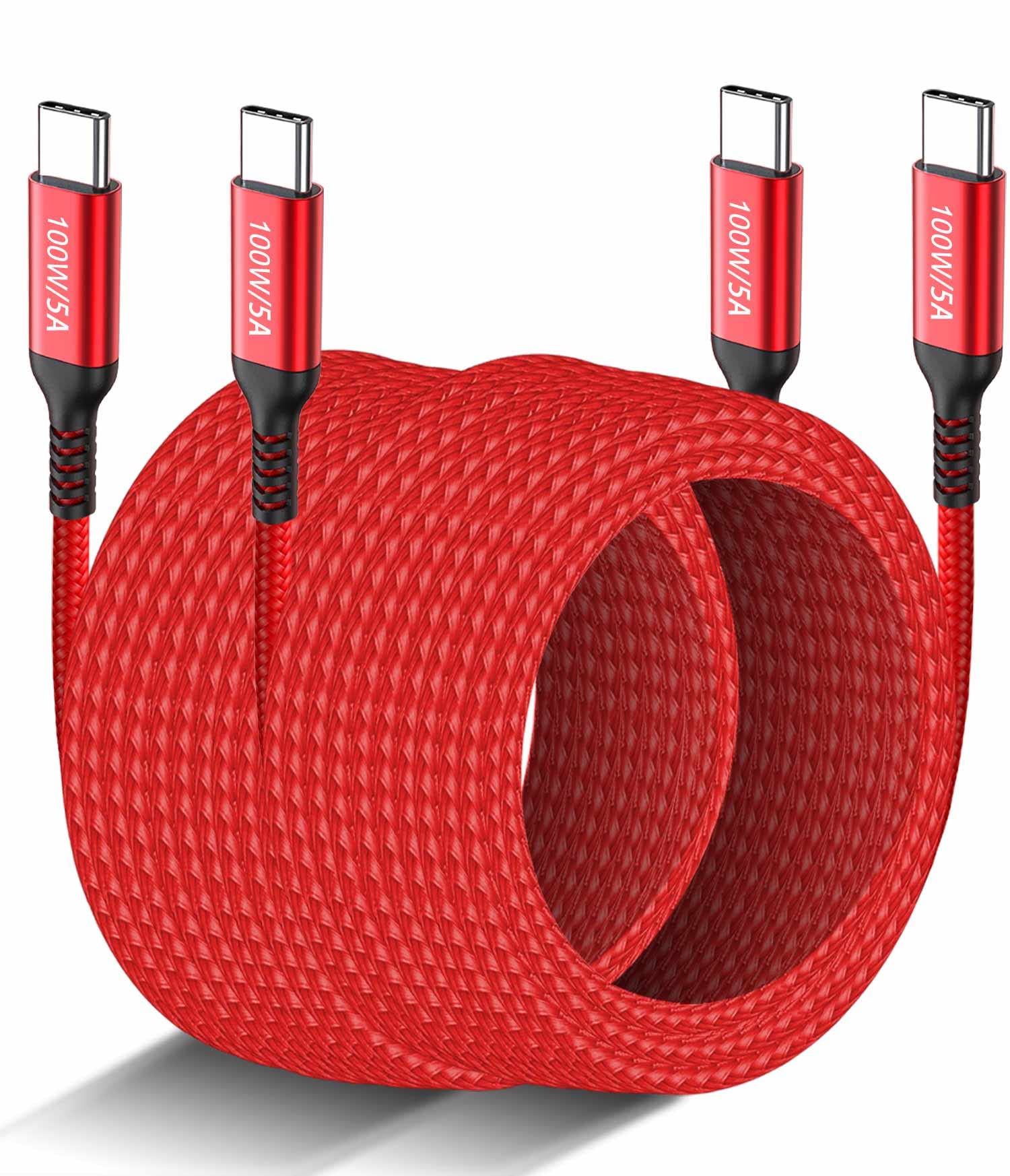 USB-C auf USB-C-Kabel, 3 m, 100 W, 2er-Pack, Typ-C 20 V/5 A, schnelles PD-Ladegerät, geflochtenes Kabel für MacBook Pro, iPad Pro/iMac Air/iPhone 15 Pro/15 Plus/15 Pro Max, Samsung Galaxy S23 S22
