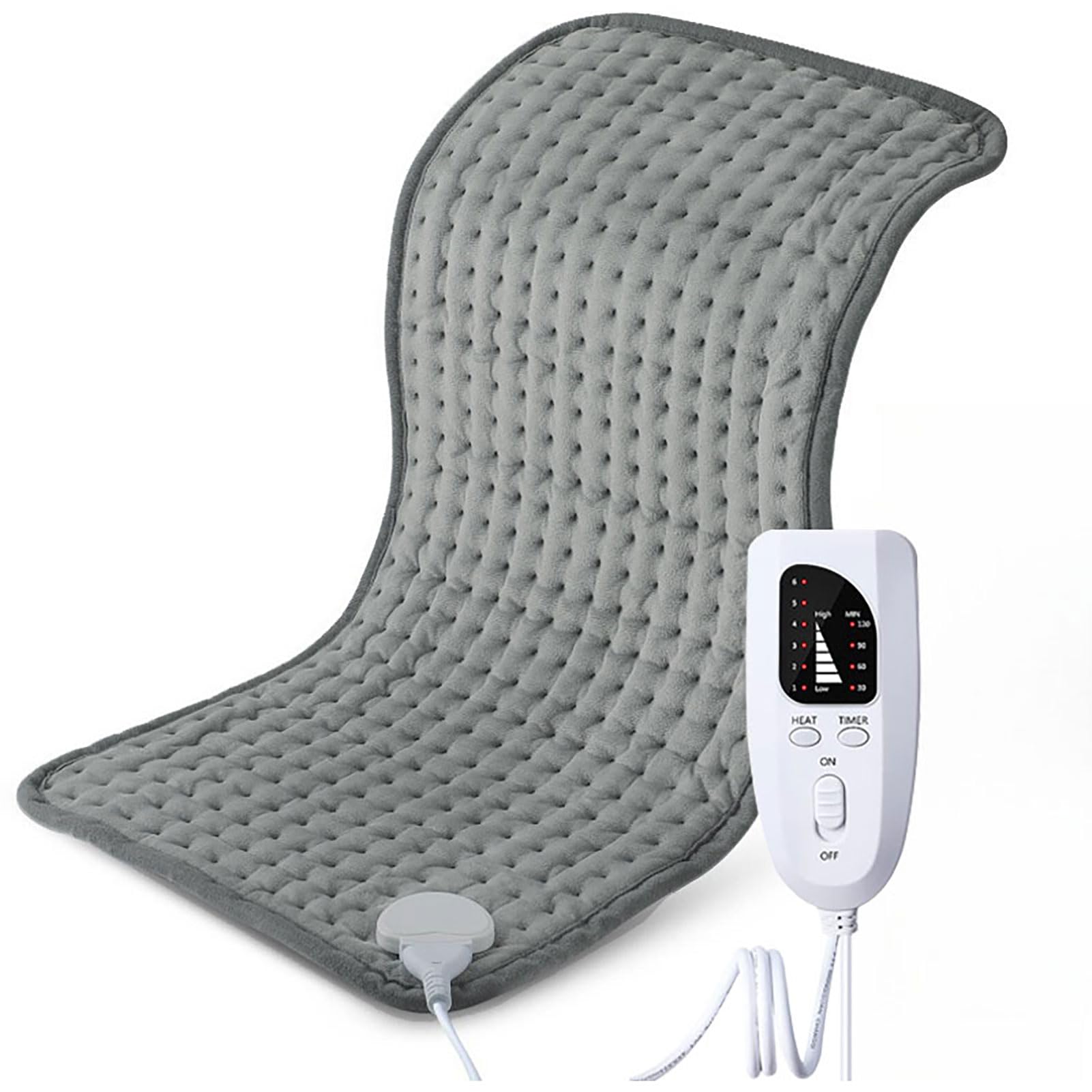 Cuscinetto Riscaldante King Size con 6 Ompostazioni di Temperatura e 4 Timer, Sollievo dal Dolore per Schiena/Spalle/Addome/Gambe, Opzioni di Calore, Spegnimento Automatico,Dark grey,16"x30"/40*76cm