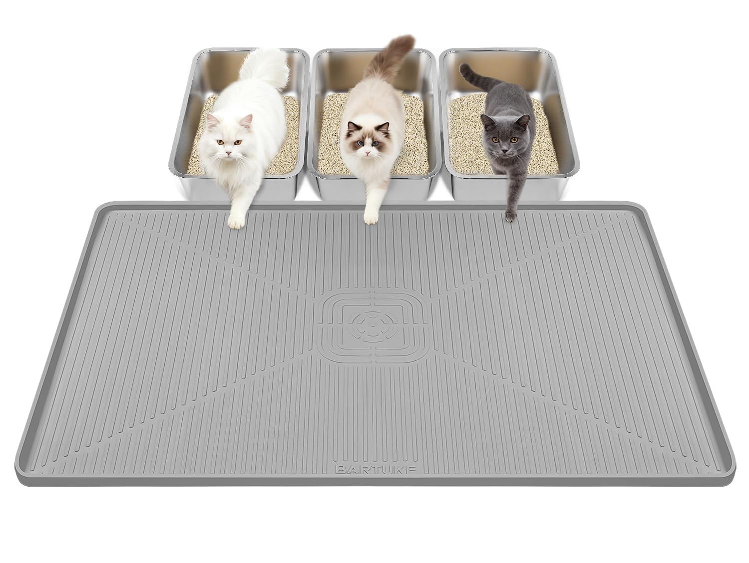 Kalolary Alfombra Arenero para Gato – Tapete de Silicona Impermeable, Antideslizante y Suave, Fácil de Limpiar, Multiuso para Arenero, Comedero, Cocina (Gris Clair, 45'' x 30'')